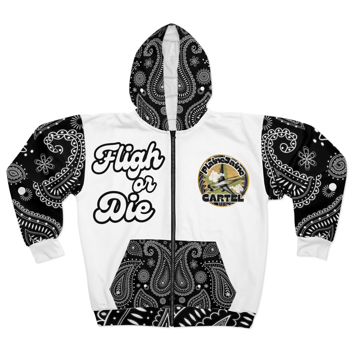“Late NightTryP Paisley,” (White) Fligh or Die: Plaine Jaine 101, Hoodie